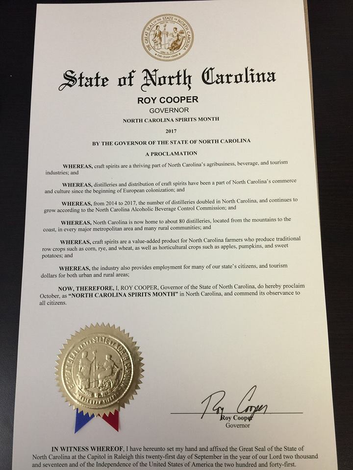 North Carolina's Spirits Month Procoamation